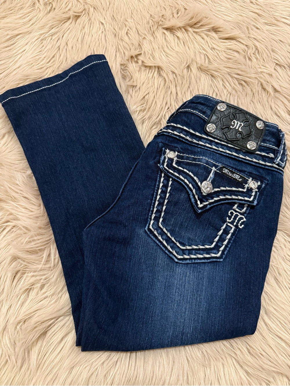 Miss Me Signature Bootcut Jeans Thick Stitch & Rhinestone Size 27